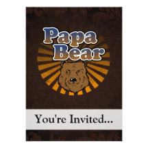 Papa Bear, Cool Fathers Day Vintage Look Custom Invitation