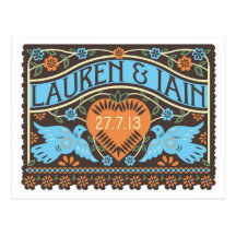 Papel Picado Style Lovebirds Save the Date Postcards