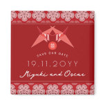 Paper Cranes + Sakura Pattern Save The Date Magnet