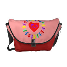 Paper Dolls Dancing Around a Heart Design by ilove Messenger Bag