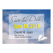 Paper Plane in the Air Save the Date Announcement