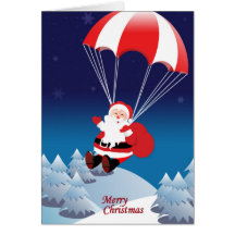 Parachuting Santa Greeting Cards