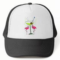 "Paradise Awakening"--Pink flamingo & Martini Mesh Hat