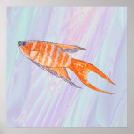 Paradise Fish Painting with Shell Fractal. Custom posters