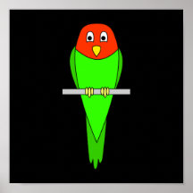 Parakeet Cartoon. Bird on a perch. Poster