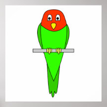 Parakeet Cartoon. Bird on a perch. Posters