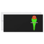 Parakeet Cartoon. Bird on a perch. Customized Rack Card