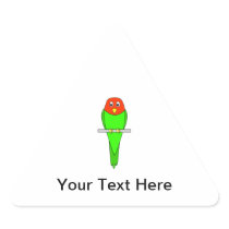 Parakeet Cartoon. Bird on a perch. Triangle Sticker