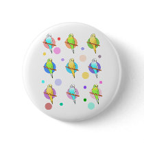 Parakeets & Polka Dots Pattern Buttons