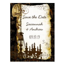 Parchment Scroll Chandelier Save the Date Postcard
