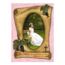 Parchment Scroll Pink Religious Photo Thank You Invites
