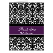 Parents Wedding Day Thank You Coral Plum Damask Greeting Cards