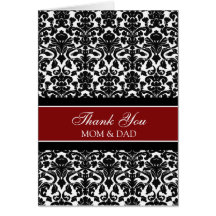 Parents Wedding Day Thank You Coral Red Damask Greeting Cards