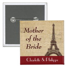 Paris Destination Wedding Bridal Party Pinback Button