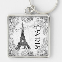 Paris Eiffel Tower and Scrolls Key Chains