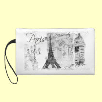 Paris Eiffel Tower Black & White Collage bagettes bags