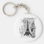 Paris Eiffel Tower French Scene Collage Keychain