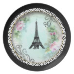 Paris Eiffel Tower & Pink Roses Dinner Plate