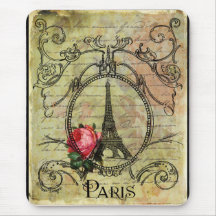 Paris Eiffel Tower & Red Rose Steampunk Mousepads