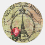 Paris Eiffel Tower & Red Rose Steampunk Stickers