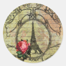 Paris Eiffel Tower & Red Rose Steampunk Stickers