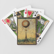 Paris Eiffel Tower Steampunk Hot Air Balloon playing cards