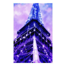 Paris France Eiffel Tower purple Custom Stationery