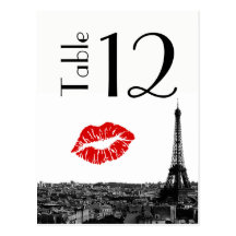 Paris France Skyline Kiss #1 BW Table Number Card Post Cards