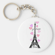 PARIS JE T'AIME EIFFEL AND PINK HEARTS KEYCHAIN