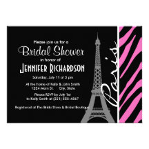 Paris; Pink & Black Zebra Print Invitation