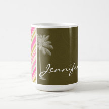 Paris; Pink & Seafoam Striped Coffee Mug