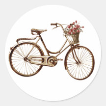 Paris Vintage Bike Bicycle  Basket Flowers Roses Sticker