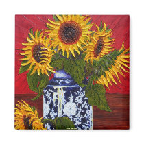 Paris' Yellow Sunflower on Red Background Fridge Magnet