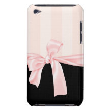 Parisian Girly Pink Stripes & Light Pink Bow iPod Touch Cases