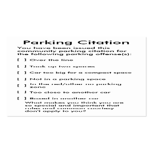 Parking Citation Pack Of Standard Business Cards Zazzle