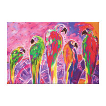 Parrot Parade canvas Stretched Canvas Print