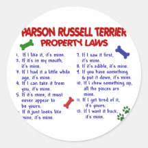 PARSON RUSSELL TERRIER Property Laws 2 Round Sticker