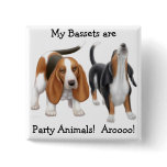 Party Animal Basset Hounds Pin buttons