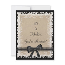 Party Fabulous 40th Black White Beige Floral Invitations