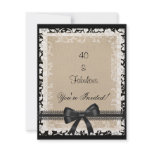 Party Fabulous 40th Black White Beige Floral invitations