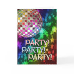 PARTY invitation with disco ball and rainbow of st Greeting Cards