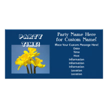 Party Time! Blue Invitations Yellow Daffodils Customized Photo Card