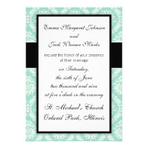 pastel aqua and cream fleur elegant damask personalized announcements