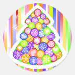Pastel Candy Colours Christmas Tree Round Sticker