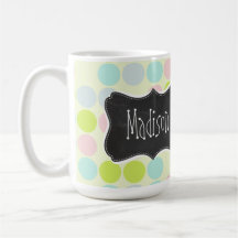Pastel Colors, Polka Dot; Vintage Chalkboard Coffee Mugs