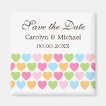 Pastel coloured candy hearts Save the Date magnet