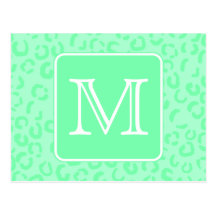 Pastel Green Leopard Print Custom Monogram. Postcard