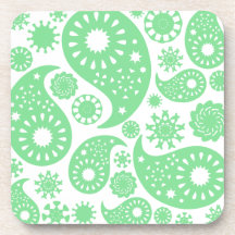 Pastel Green Paisley Pattern Design. Beverage Coasters