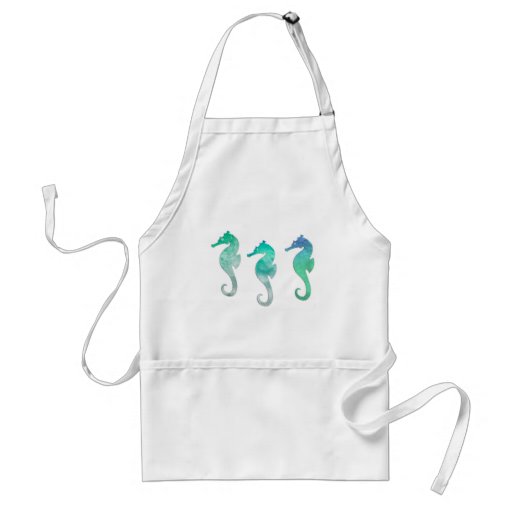 Pastel Green Watercolor Seahorses Aprons