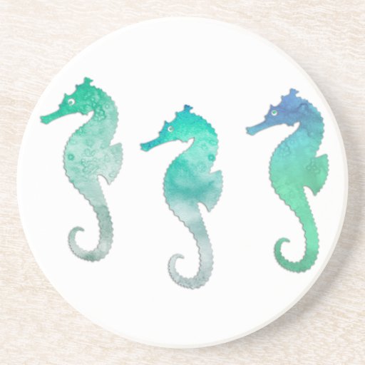 Pastel Green Watercolor Seahorses Coaster